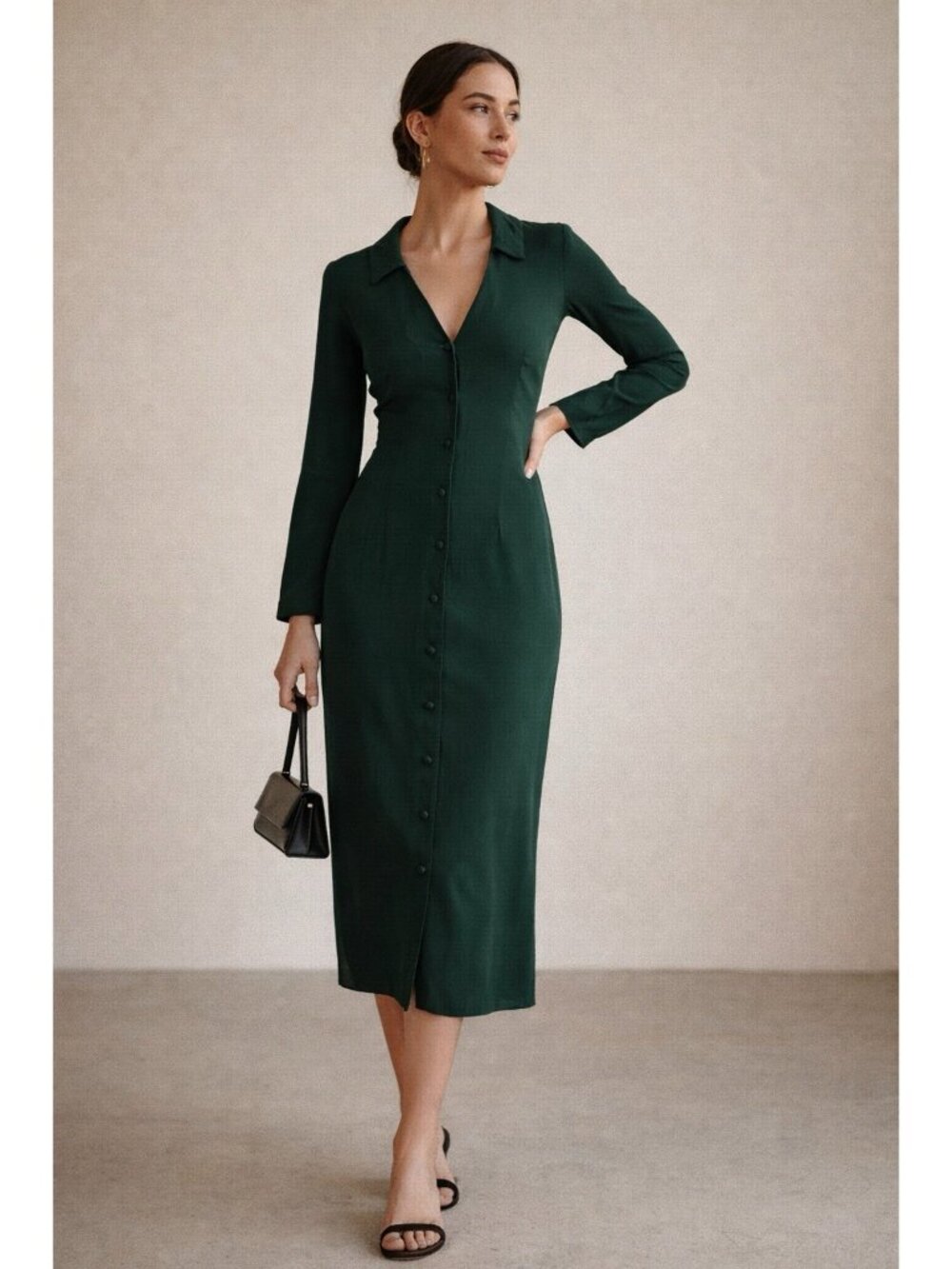 Reformation Womens Kaleb Midi Dress Sz XS Forest Green Capsule Minimalist